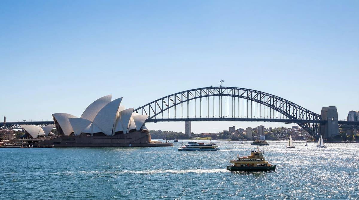 Sydney Harbour with the Opera House and the Harbour Bridge on a clear day